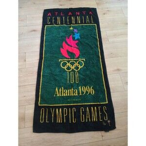 Olympic Games 1996 Atlanta Olympics Summer Beach 90s Vintage Towel Green Black